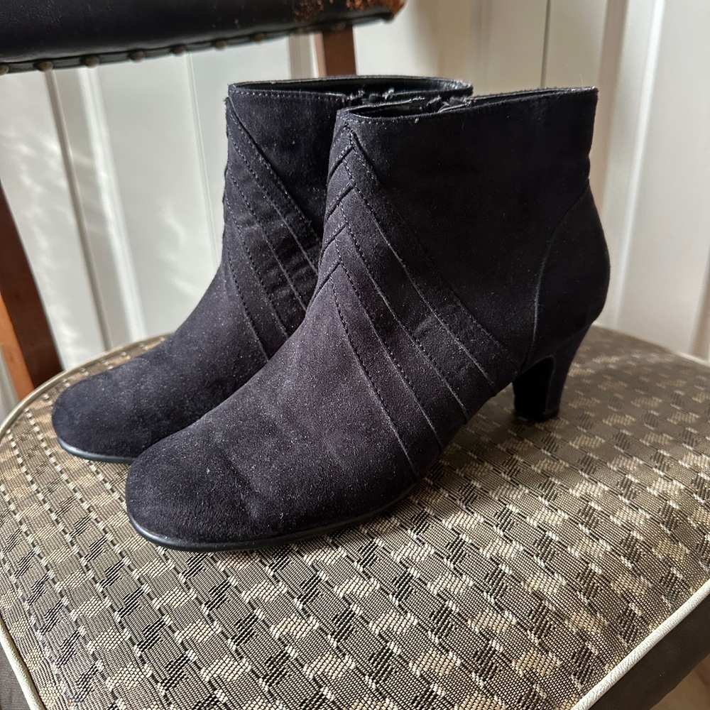 Black Suede Low Heel Ankle Boots 6